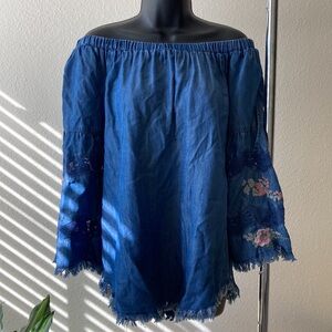 Embroidered Sleeve Denim Top